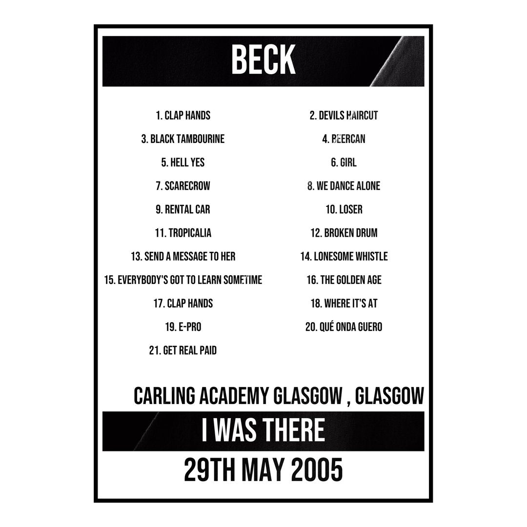 Beck Glasgow 29th May 2005 Setlist poster