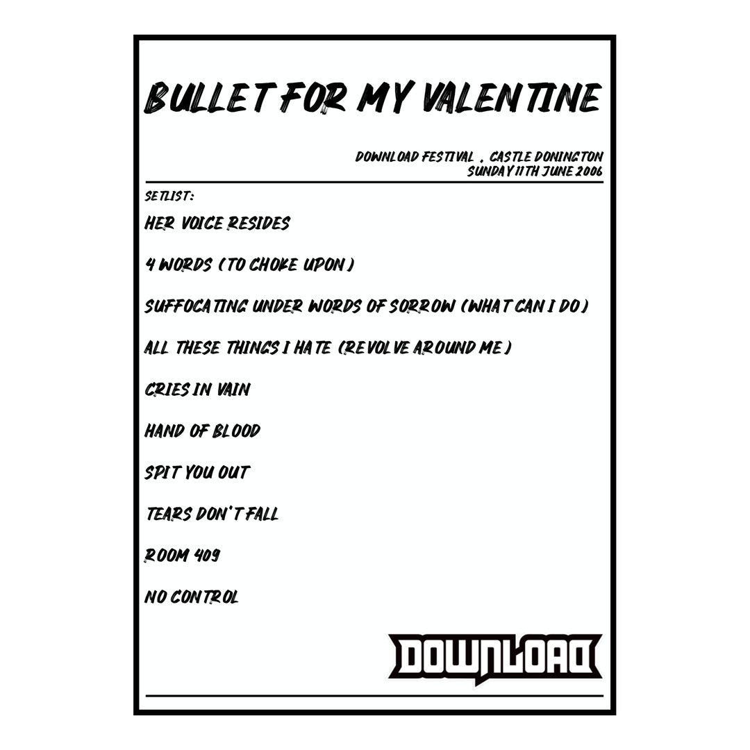 Bullet for My Valentine Castle Donington 11th June 2006 Setlist poster