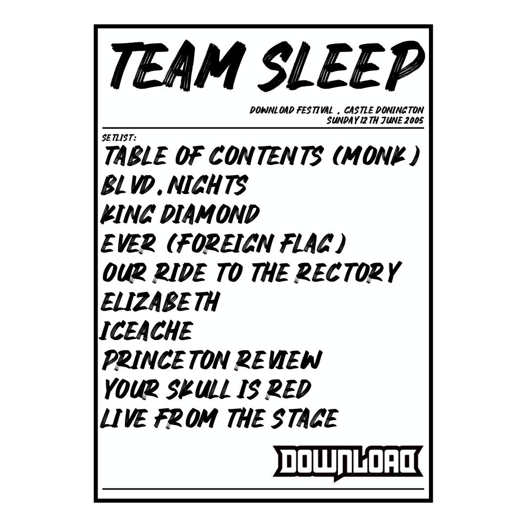 Team Sleep Castle Donington 12th June 2005 Setlist poster