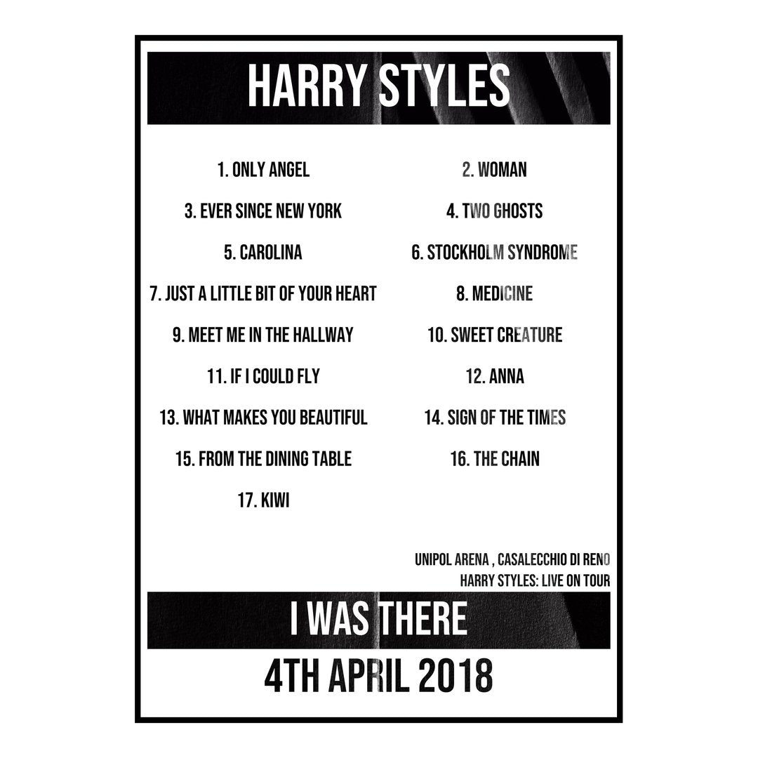 Harry Styles Casalecchio di Reno 4th April 2018 Setlist poster