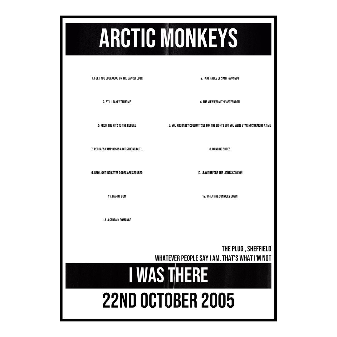 Arctic Monkeys Sheffield 22nd October 2005 Setlist poster