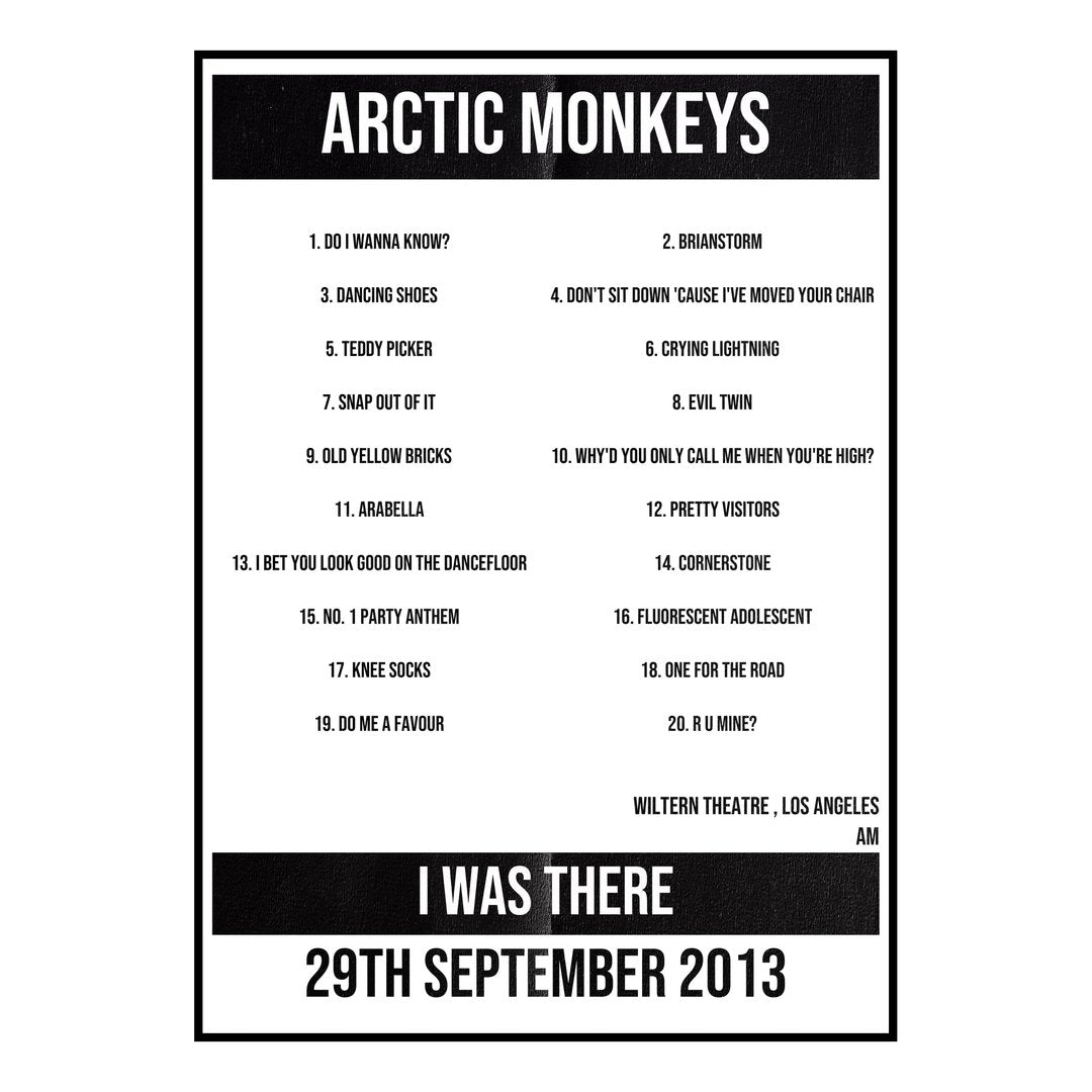 Arctic Monkeys Los Angeles 29th September 2013 Setlist poster