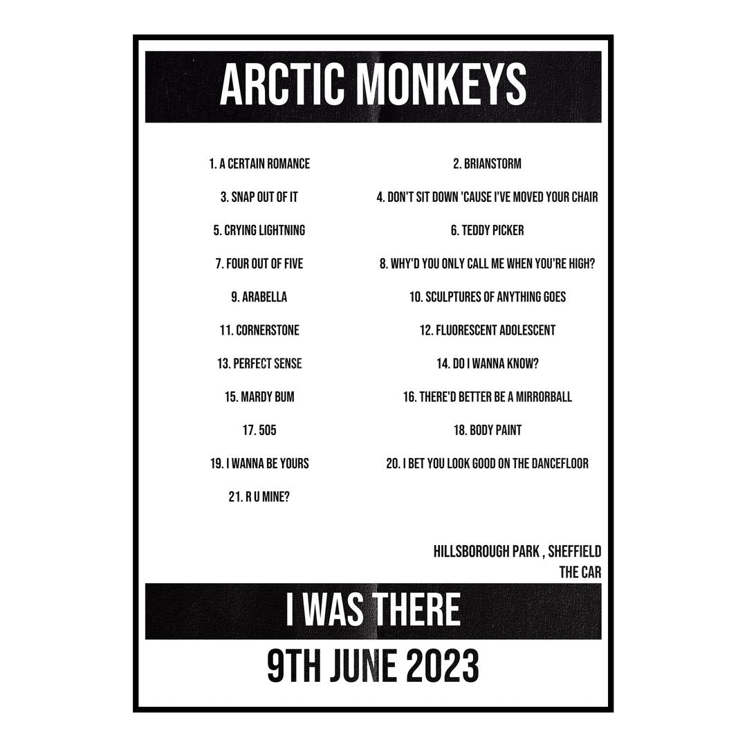 Arctic Monkeys Sheffield 9th June 2023 Setlist poster