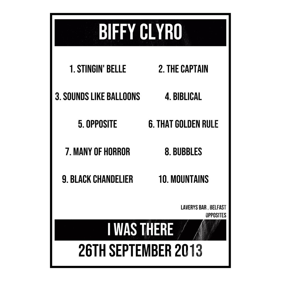Biffy Clyro Belfast 26th September 2013 Setlist poster