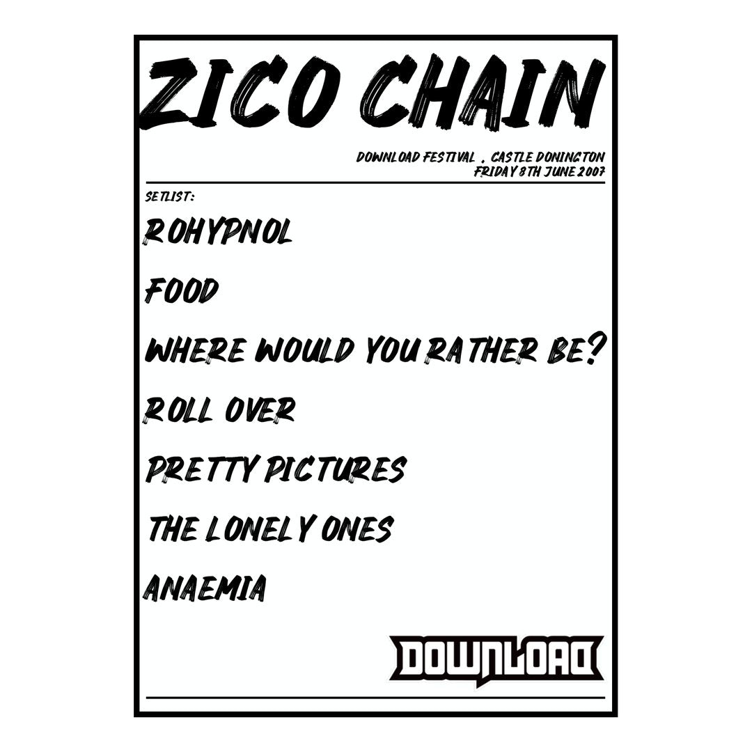 Zico Chain Castle Donington 8th June 2007 Setlist poster