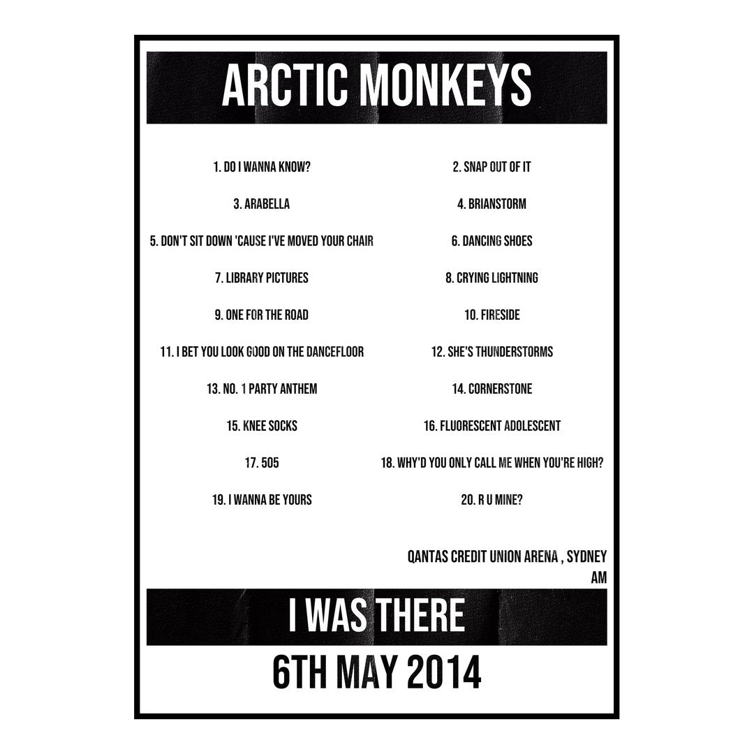 Arctic Monkeys Sydney 6th May 2014 Setlist poster