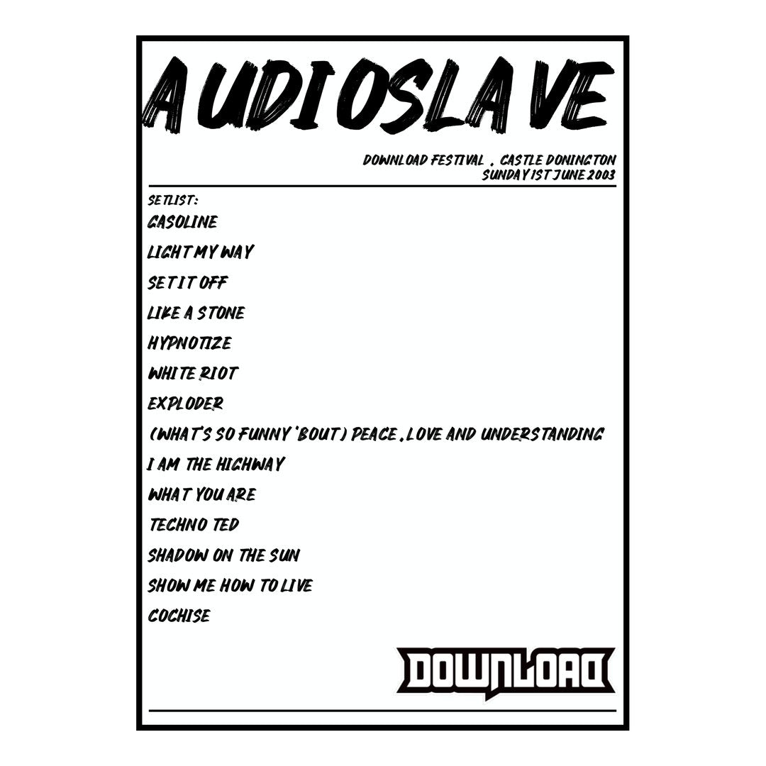 Audioslave Castle Donington 1st June 2003 Setlist poster