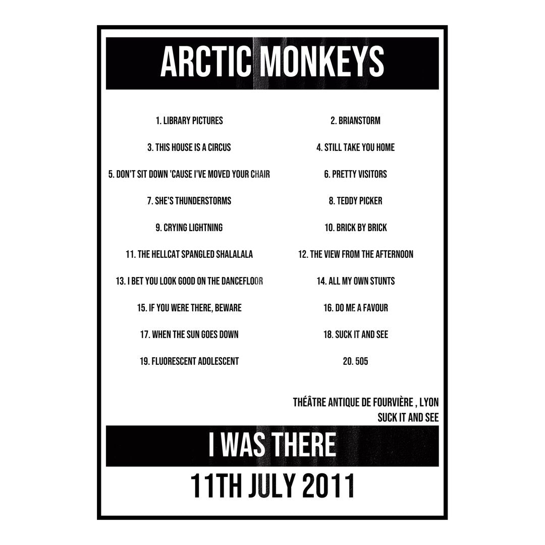 Arctic Monkeys Lyon 11th July 2011 Setlist poster