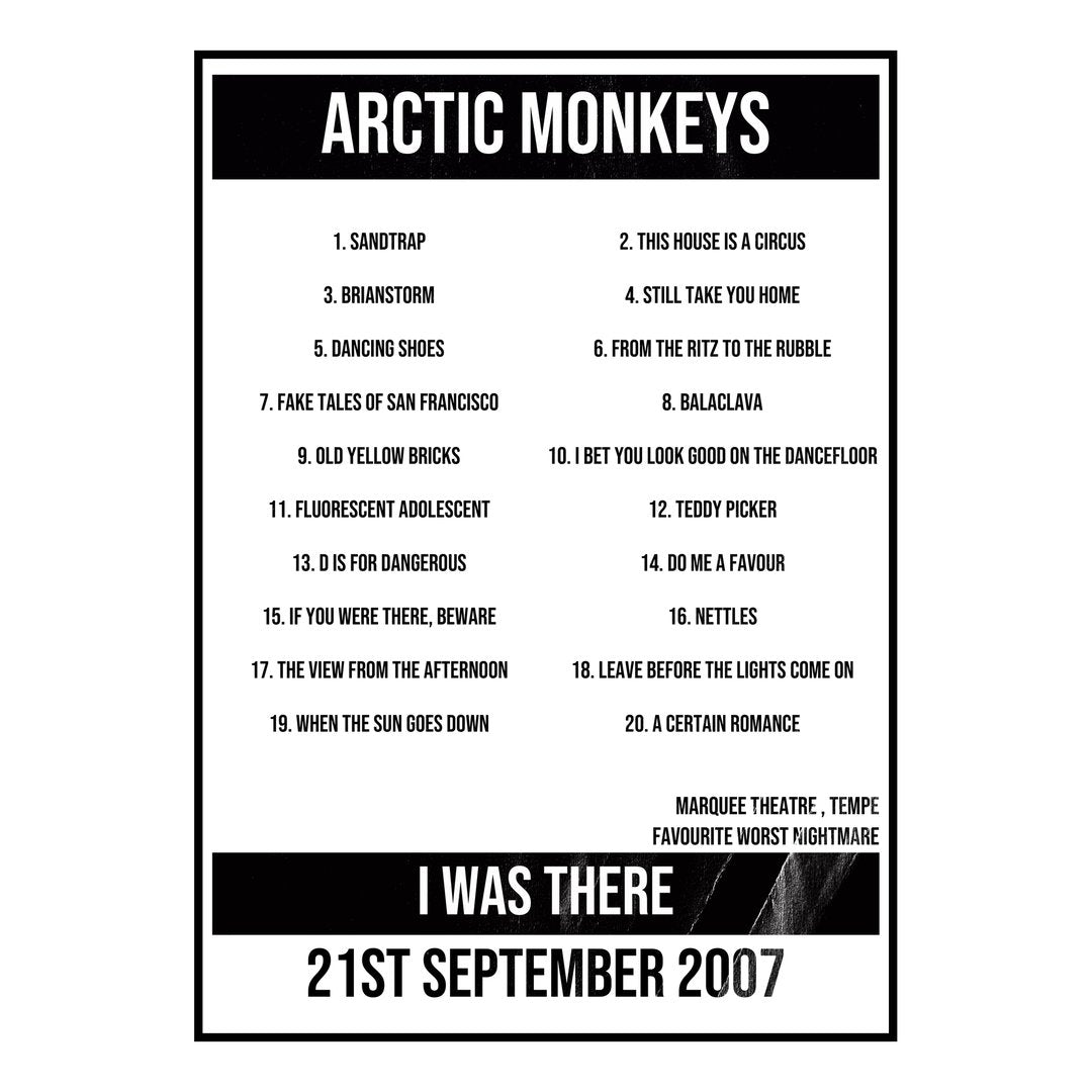 Arctic Monkeys Tempe 21st September 2007 Setlist poster