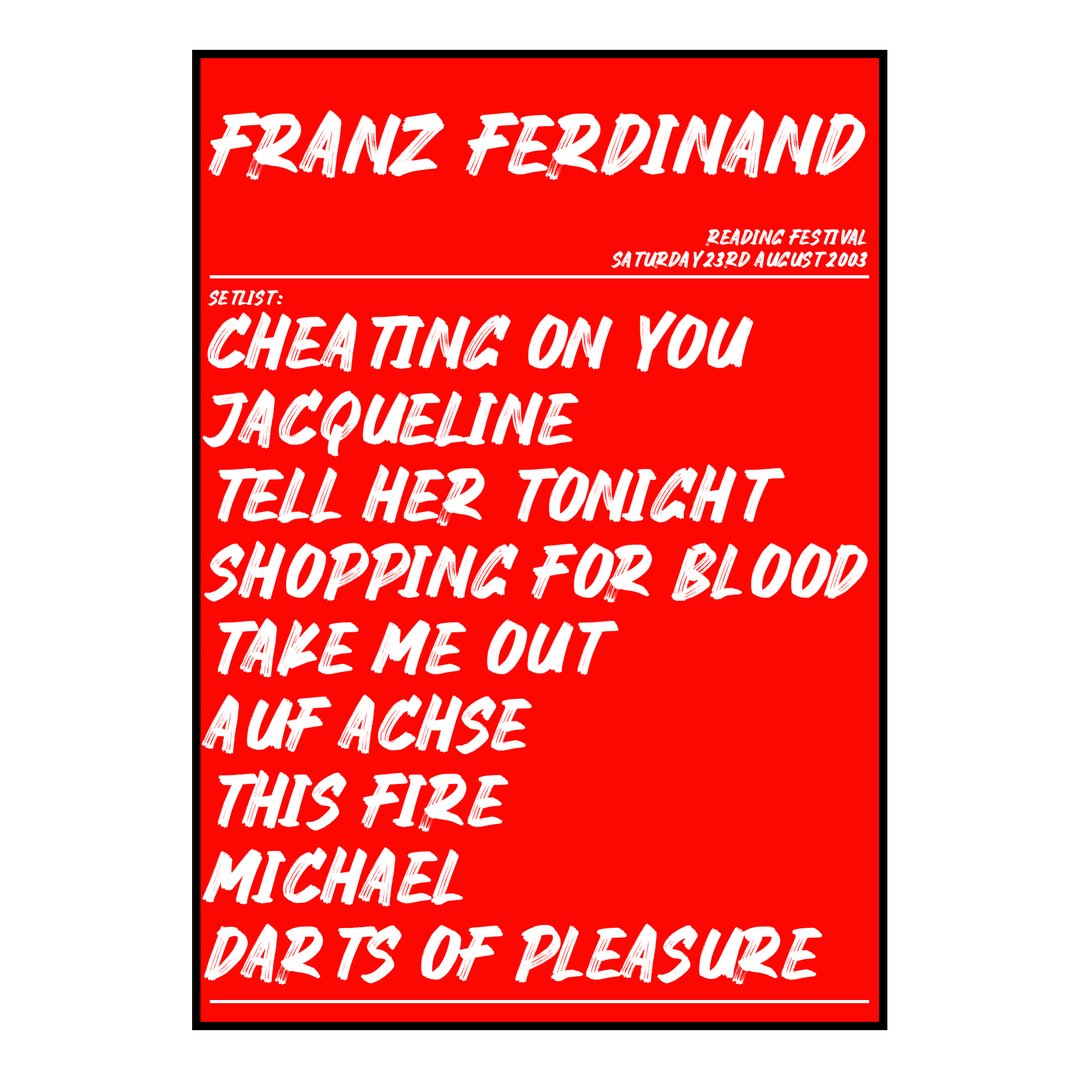 Franz Ferdinand Reading 23rd August 2003 Setlist poster