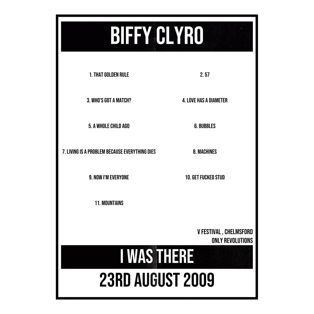 Biffy Clyro Chelmsford 23rd August 2009 Setlist poster