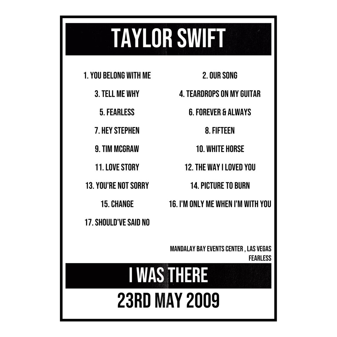 Taylor Swift Las Vegas 23rd May 2009 Setlist poster