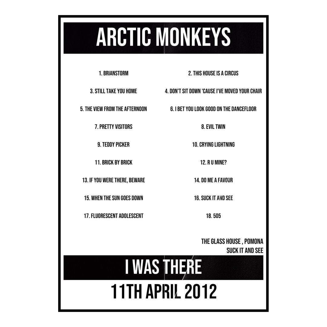Arctic Monkeys Pomona 11th April 2012 Setlist poster