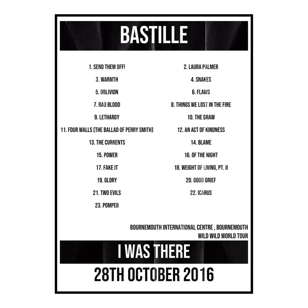 Bastille Bournemouth 28th October 2016 Setlist poster