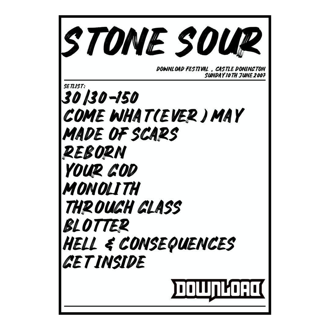 Stone Sour Castle Donington 10th June 2007 Setlist poster