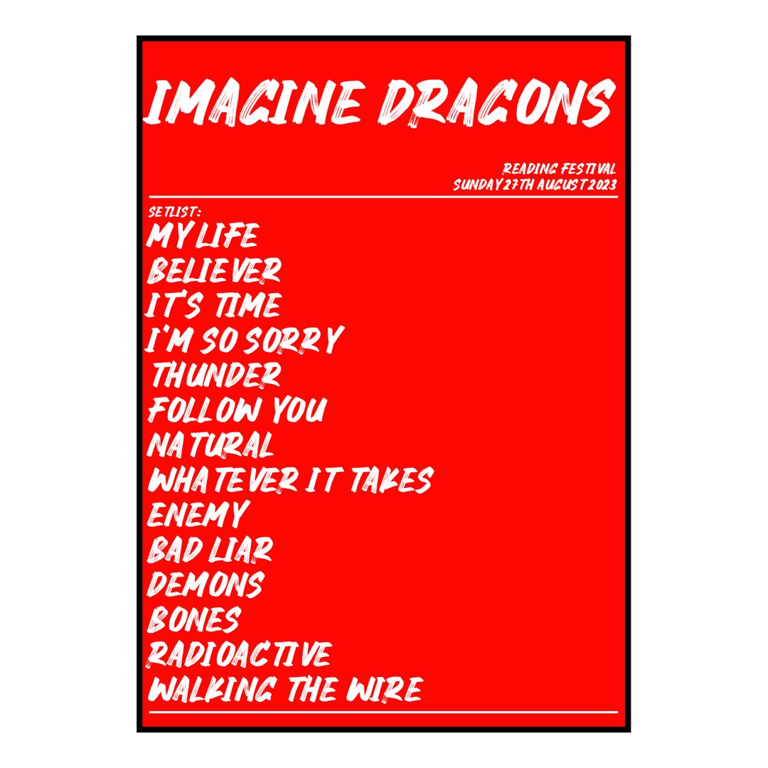 Imagine Dragons Reading 27th August 2023 Setlist poster