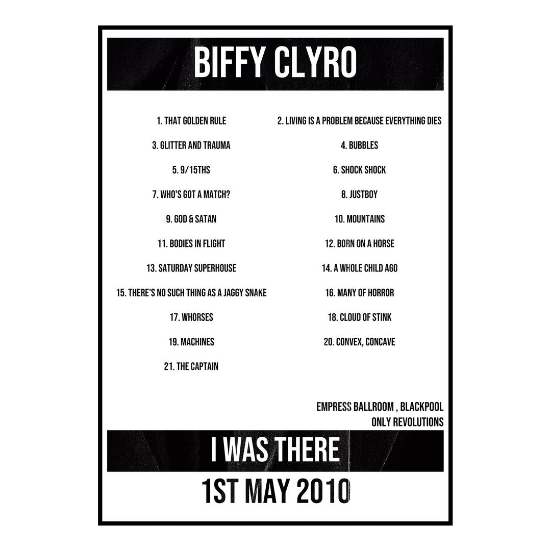 Biffy Clyro Blackpool 1st May 2010 Setlist poster