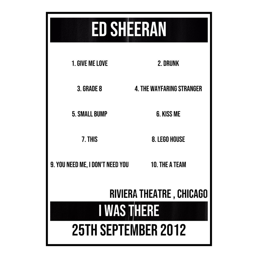Ed Sheeran Chicago 25th September 2012 Setlist poster