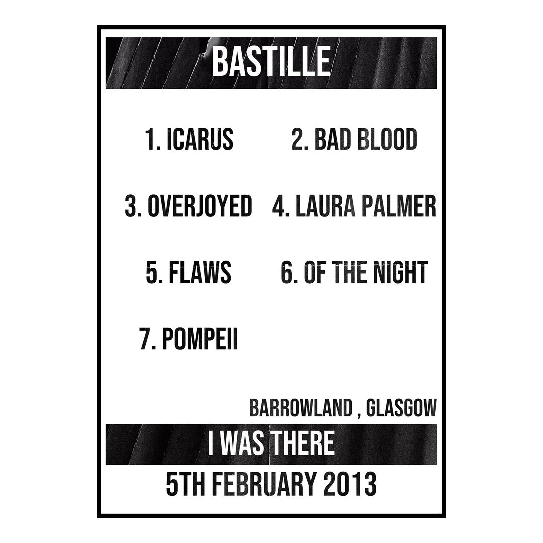 Bastille Glasgow 5th February 2013 Setlist poster