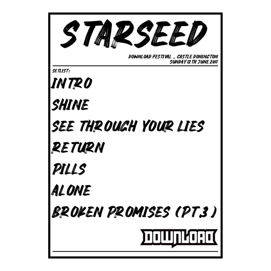 Starseed Castle Donington 12th June 2011 Setlist poster