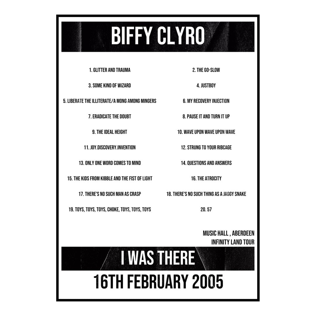 Biffy Clyro Aberdeen 16th February 2005 Setlist poster