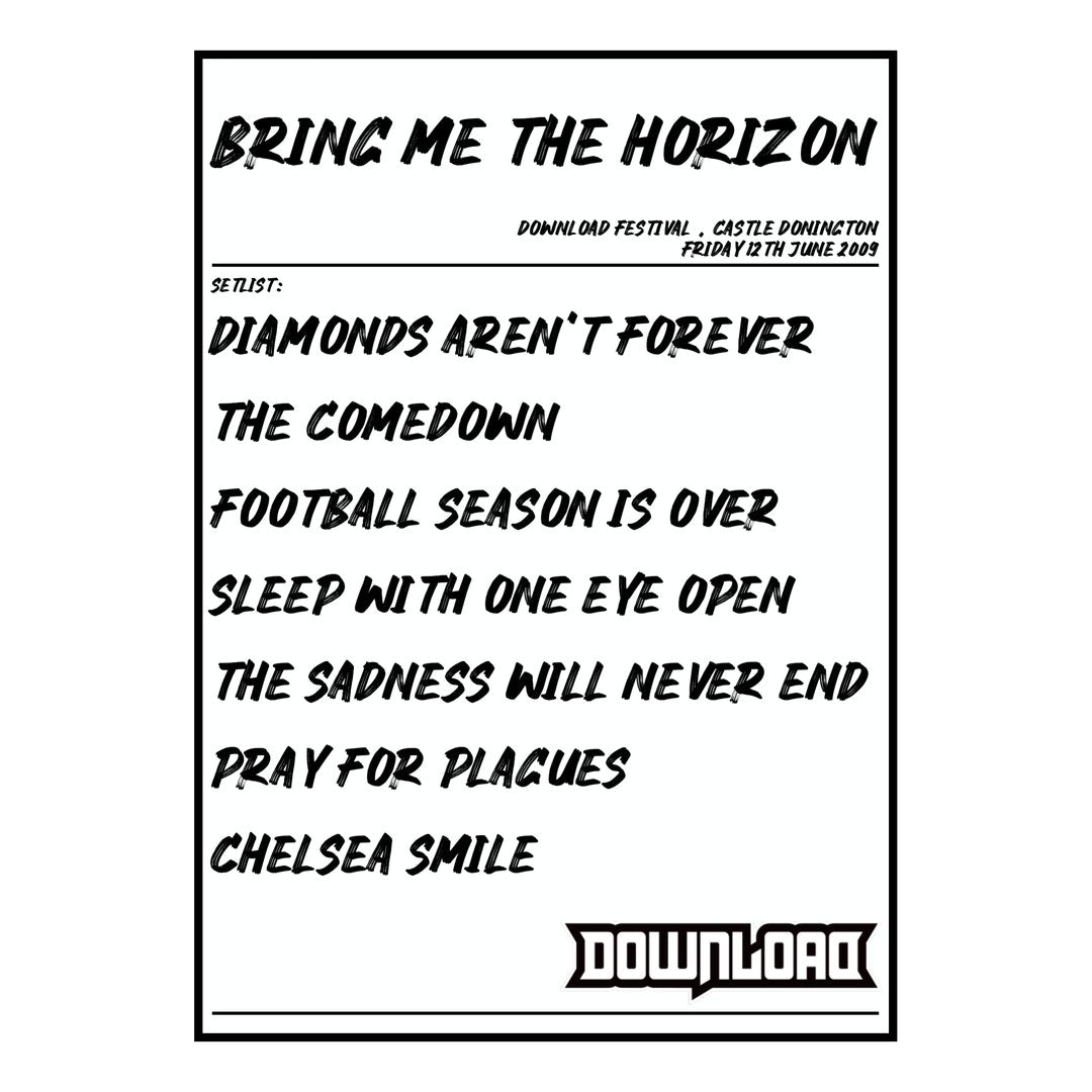 Bring Me the Horizon Castle Donington 12th June 2009 Setlist poster