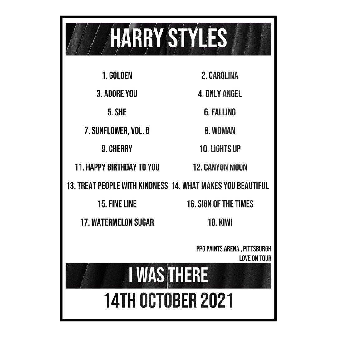 Harry Styles Pittsburgh 14th October 2021 Setlist poster