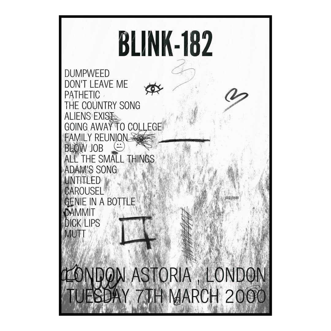blink‐182 London 7th March 2000 Setlist poster