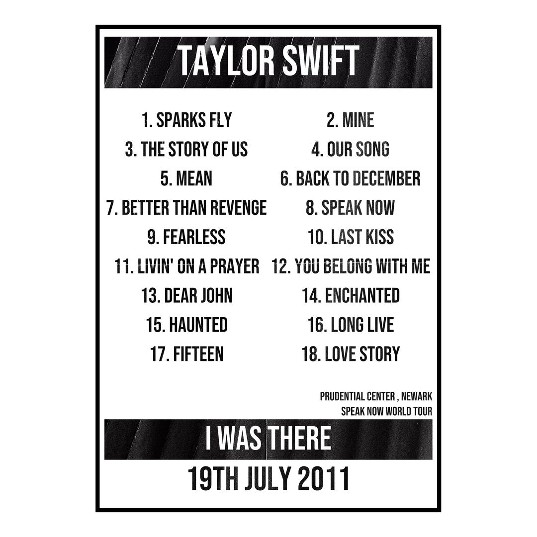 Taylor Swift Newark 19th July 2011 Setlist poster
