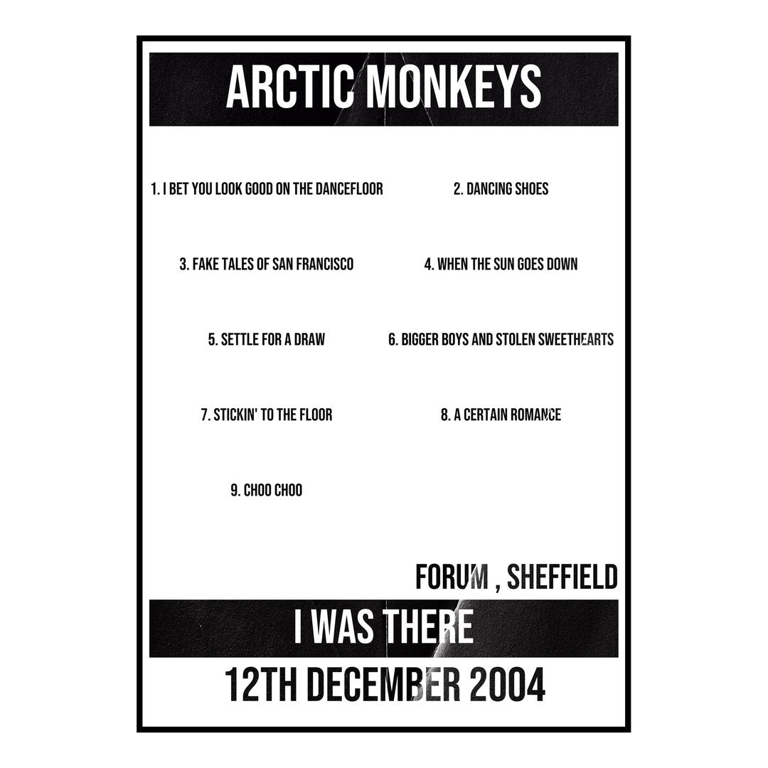 Arctic Monkeys Sheffield 12th December 2004 Setlist poster