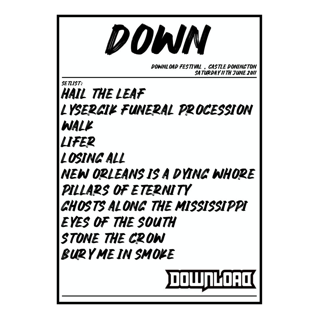 Down Castle Donington 11th June 2011 Setlist poster