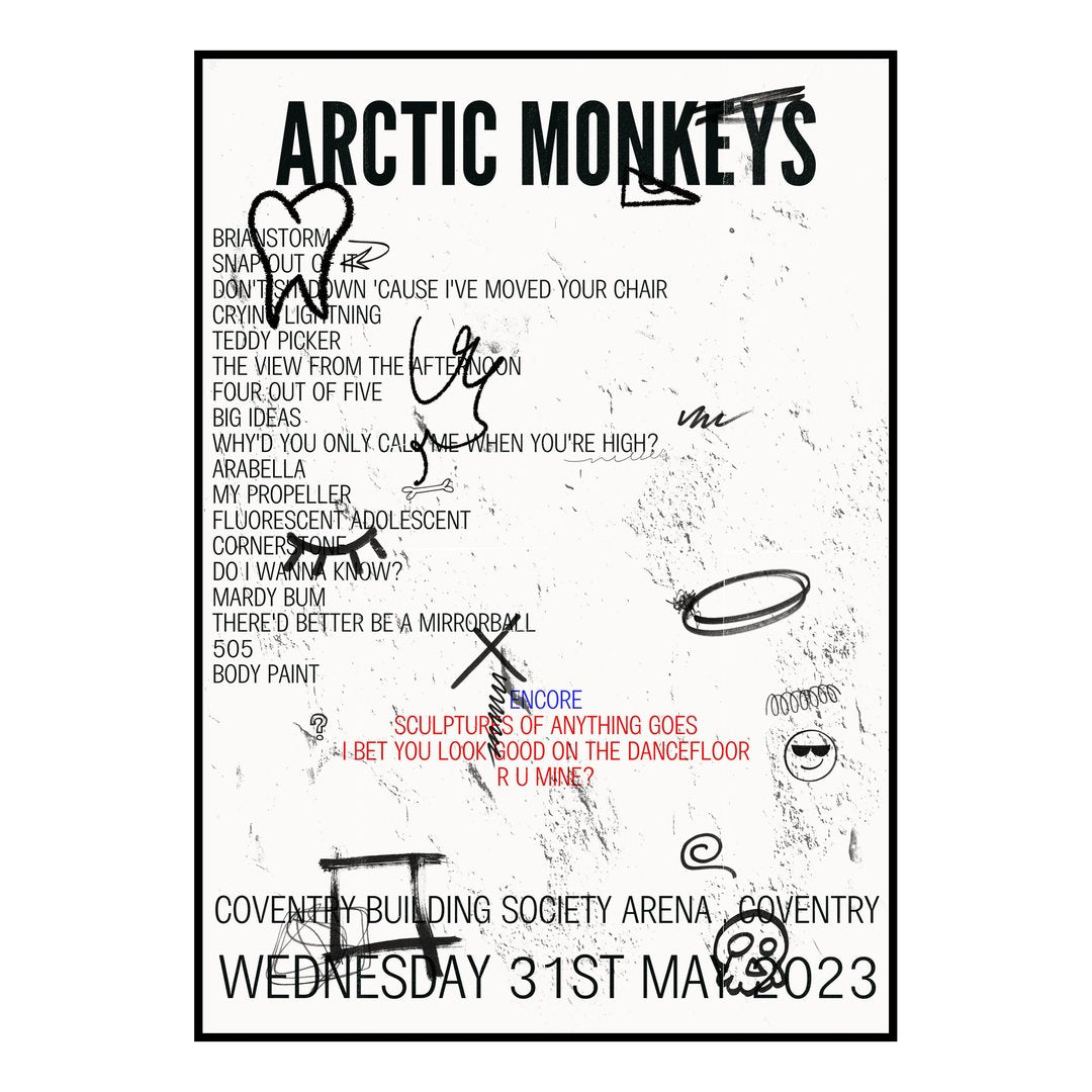 Arctic Monkeys Coventry 31st May 2023 Setlist poster