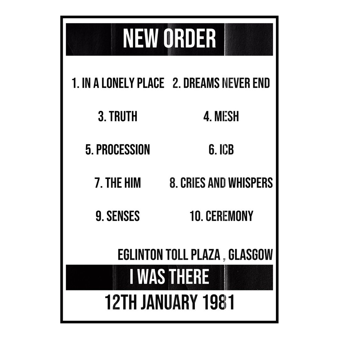 New Order Glasgow 12th January 1981 Setlist poster
