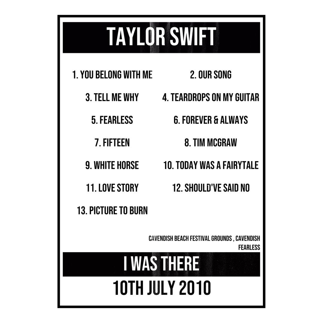 Taylor Swift Cavendish 10th July 2010 Setlist poster