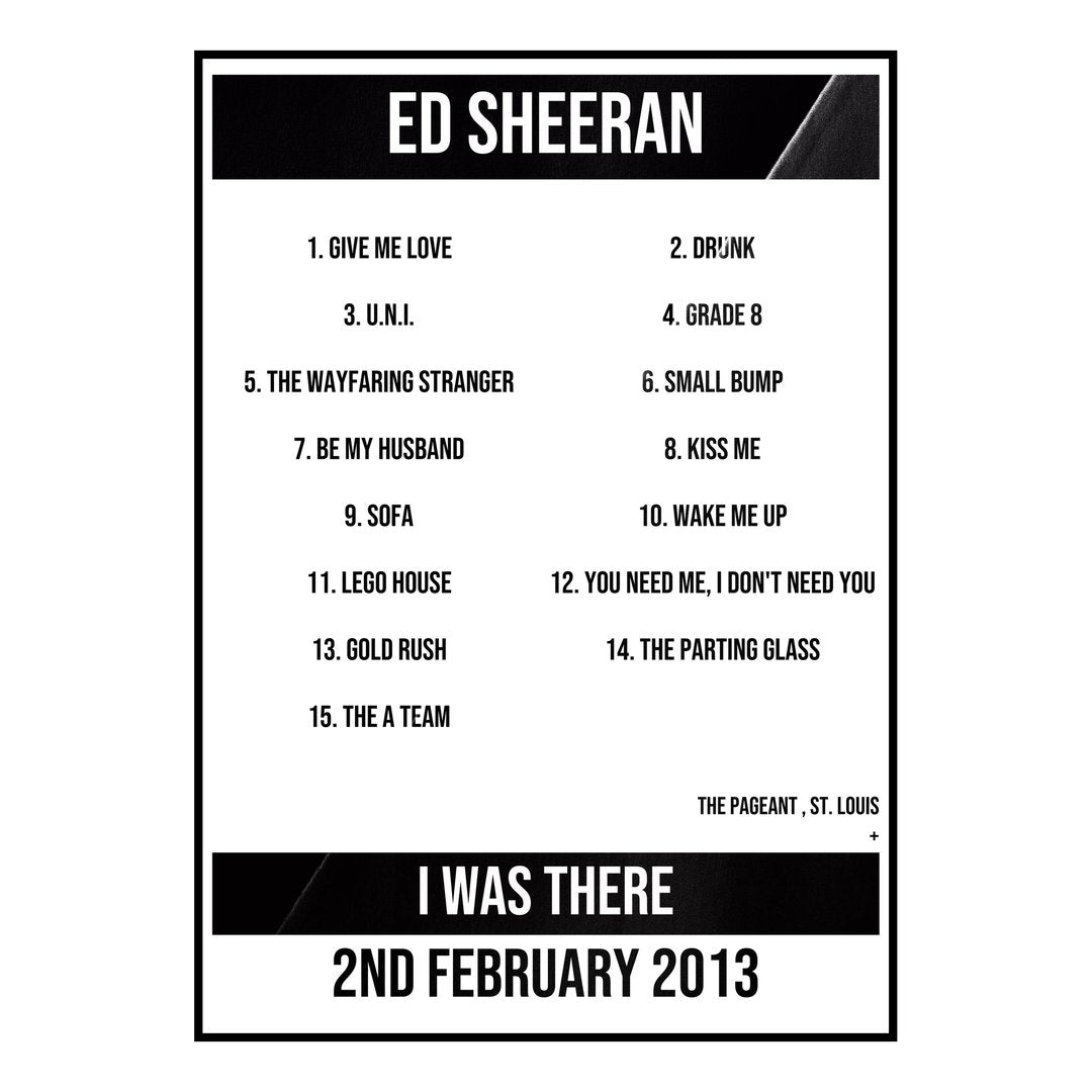 Ed Sheeran St. Louis 2nd February 2013 Setlist poster