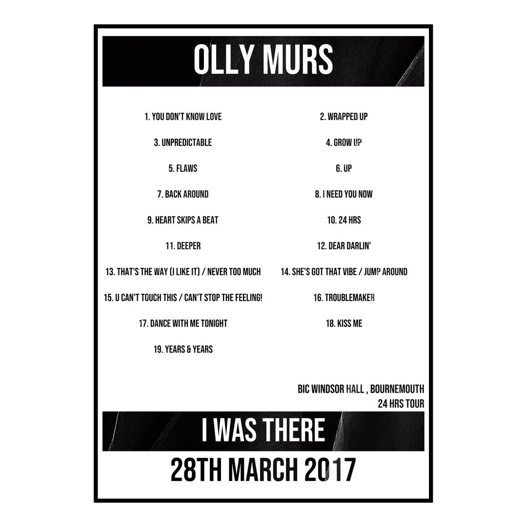 Olly Murs Bournemouth 28th March 2017 Setlist poster