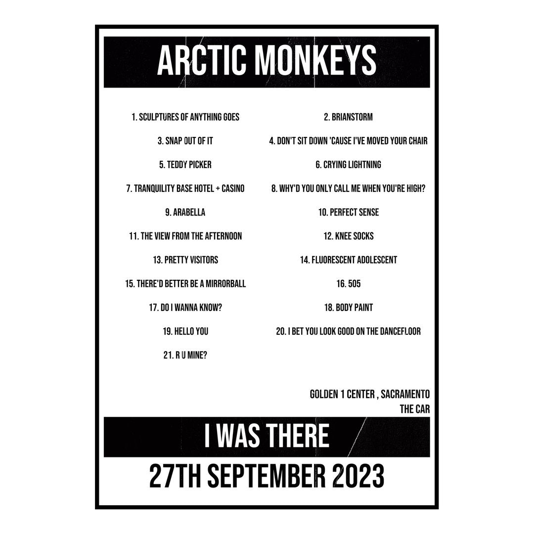 Arctic Monkeys Sacramento 27th September 2023 Setlist poster