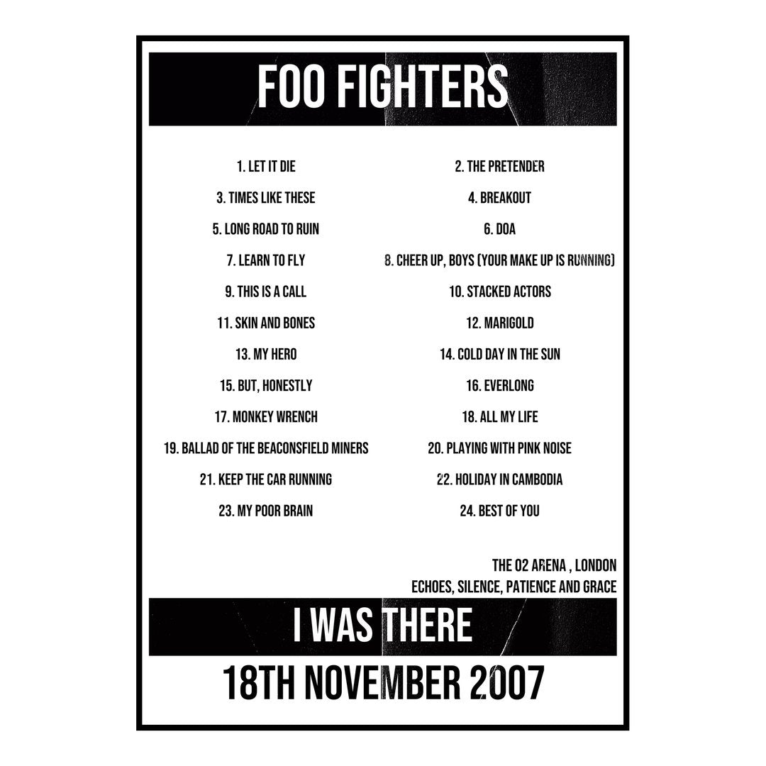 Foo Fighters London 18th November 2007 Setlist poster