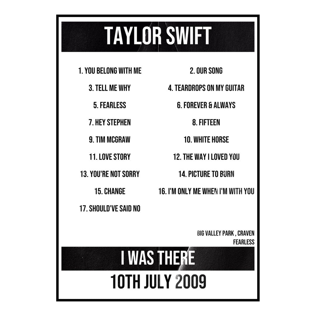 Taylor Swift Craven 10th July 2009 Setlist poster
