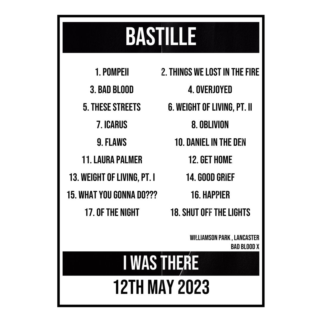 Bastille Lancaster 12th May 2023 Setlist poster