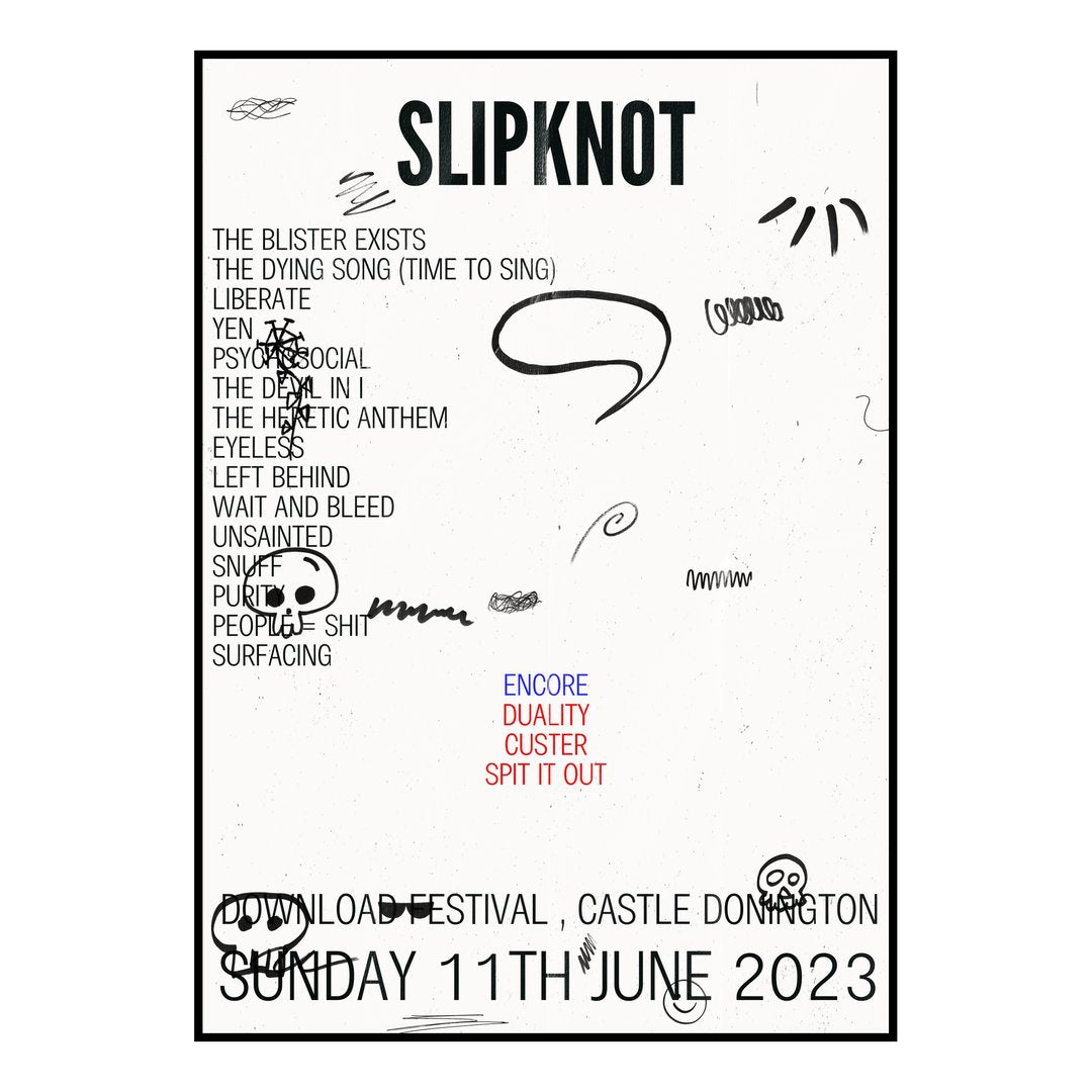 Slipknot Castle Donington 11th June 2023 Setlist poster