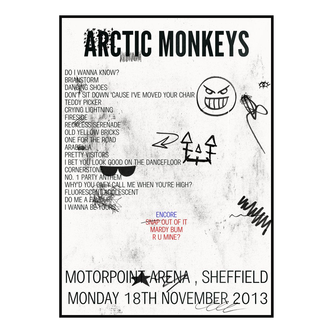 Arctic Monkeys Sheffield 18th November 2013 Setlist poster