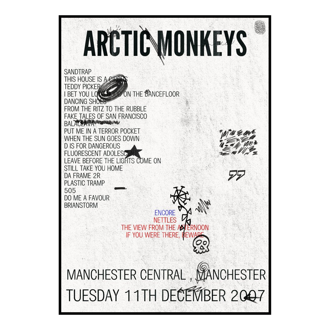 Arctic Monkeys Manchester 11th December 2007 Setlist poster