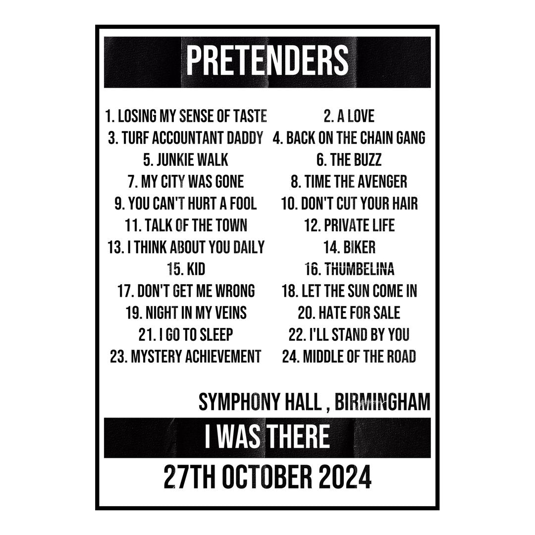 Pretenders Birmingham 27th October 2024 Setlist poster