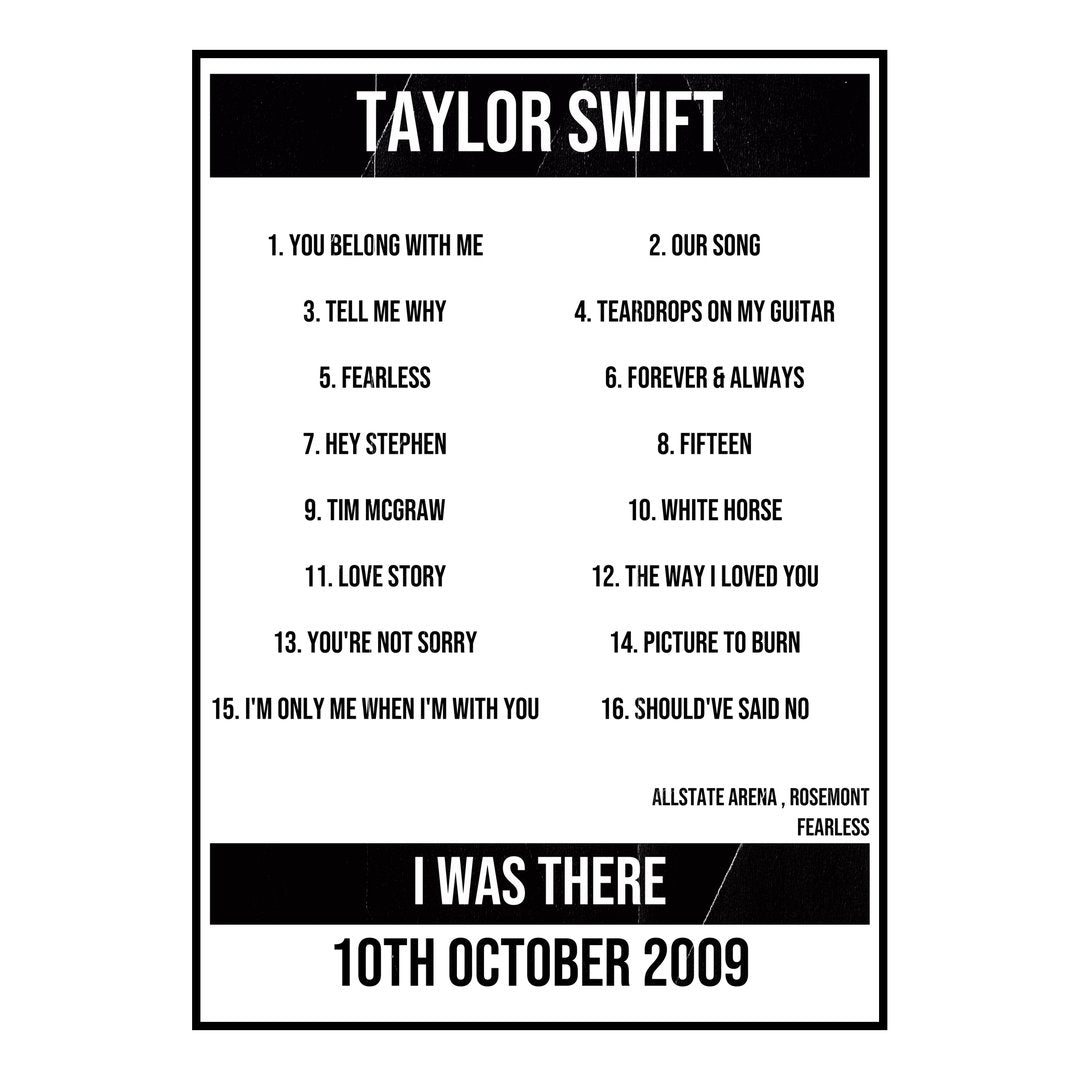 Taylor Swift Rosemont 10th October 2009 Setlist poster