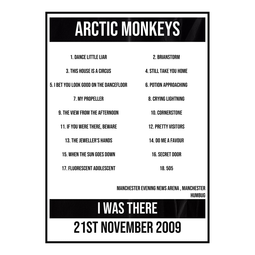 Arctic Monkeys Manchester 21st November 2009 Setlist poster