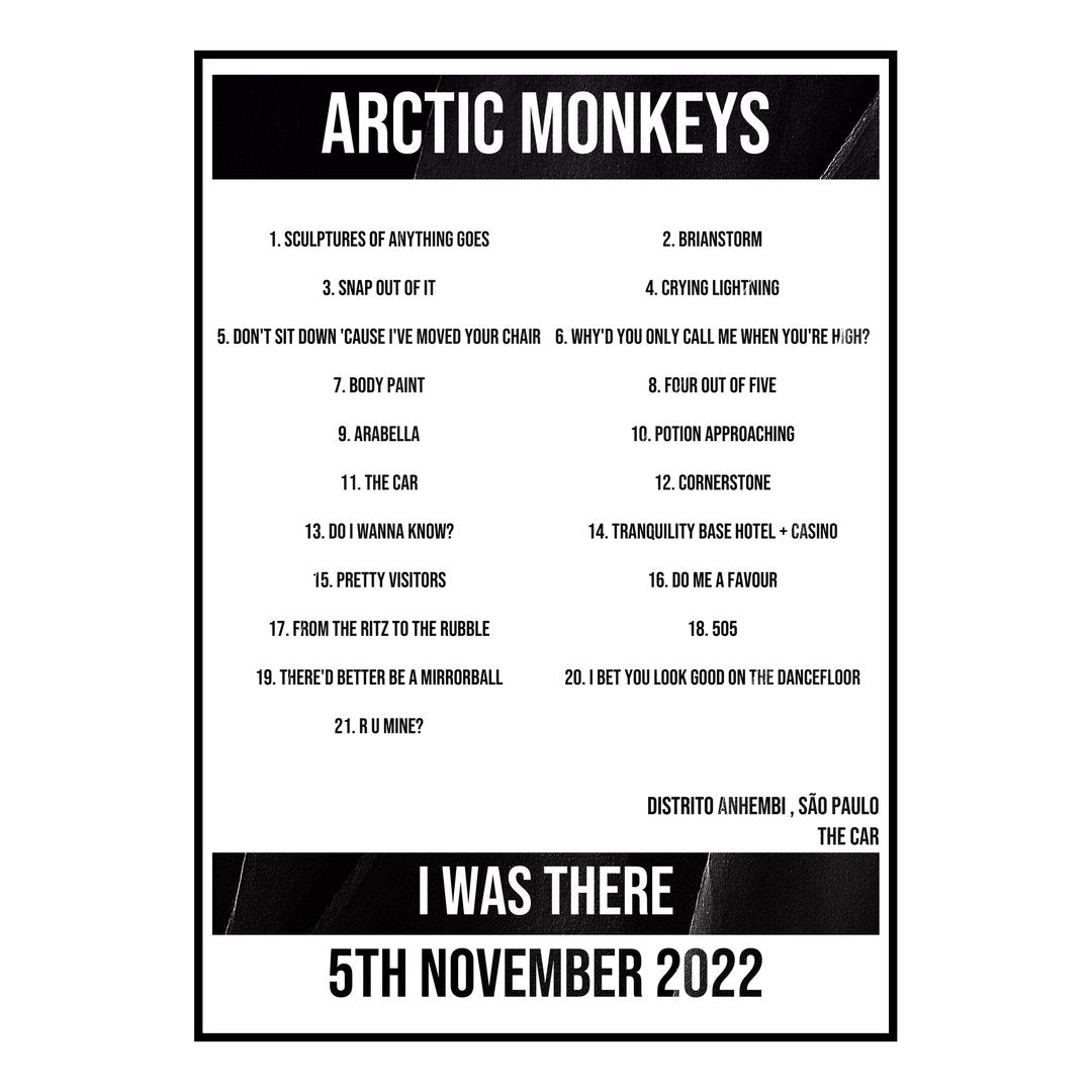 Arctic Monkeys São Paulo 5th November 2022 Setlist poster