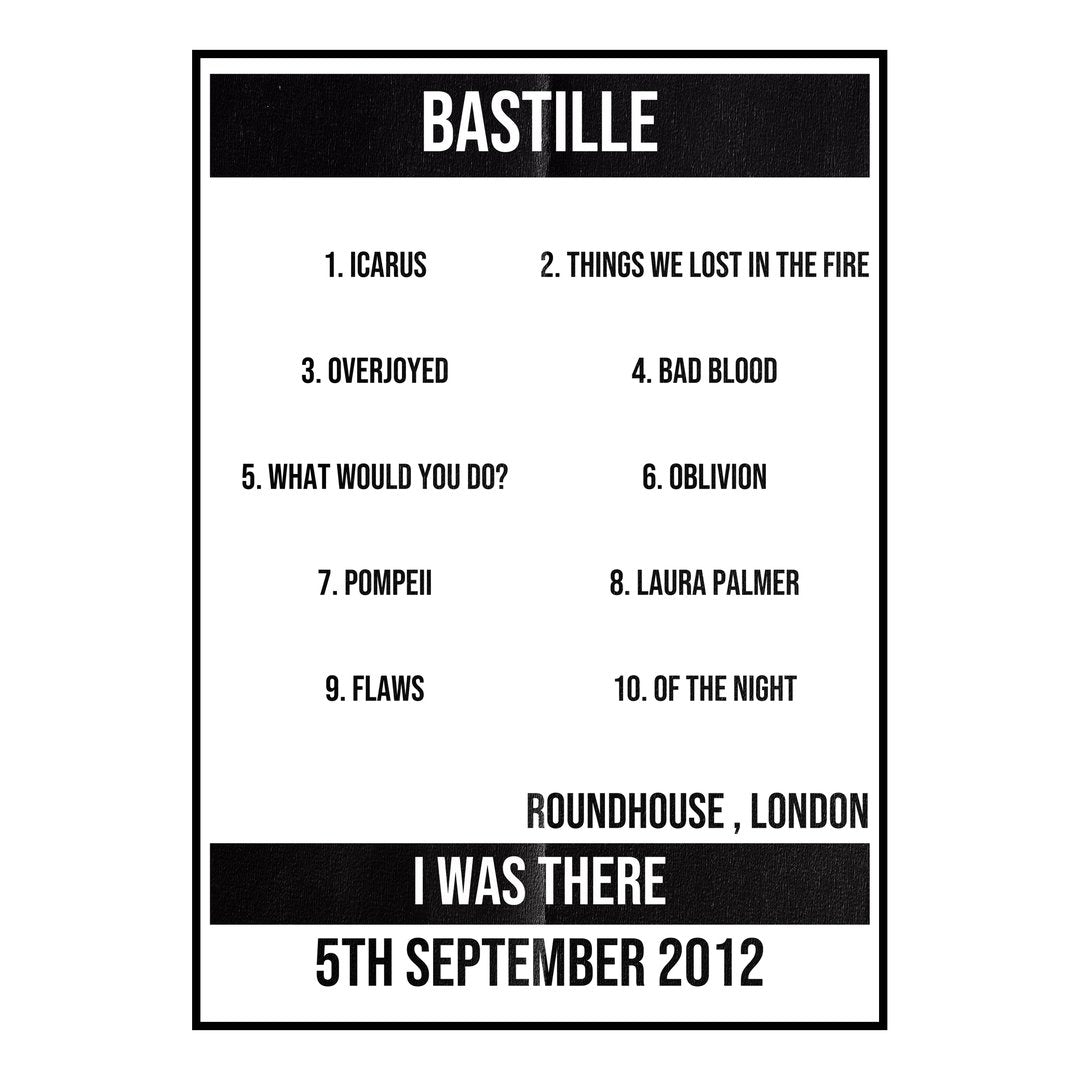 Bastille London 5th September 2012 Setlist poster