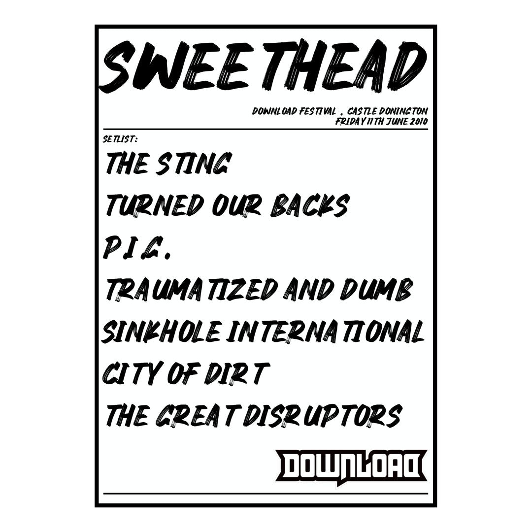 Sweethead Castle Donington 11th June 2010 Setlist poster