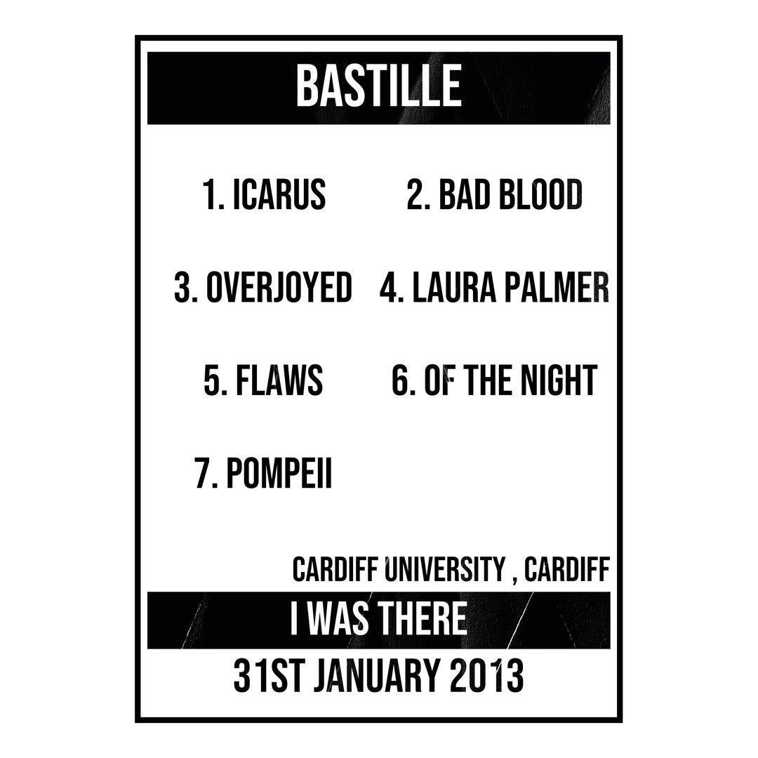 Bastille Cardiff 31st January 2013 Setlist poster